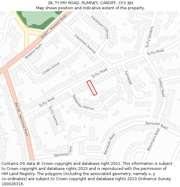 38, TY FRY ROAD, RUMNEY, CARDIFF, CF3 3JN: Location map and indicative extent of plot