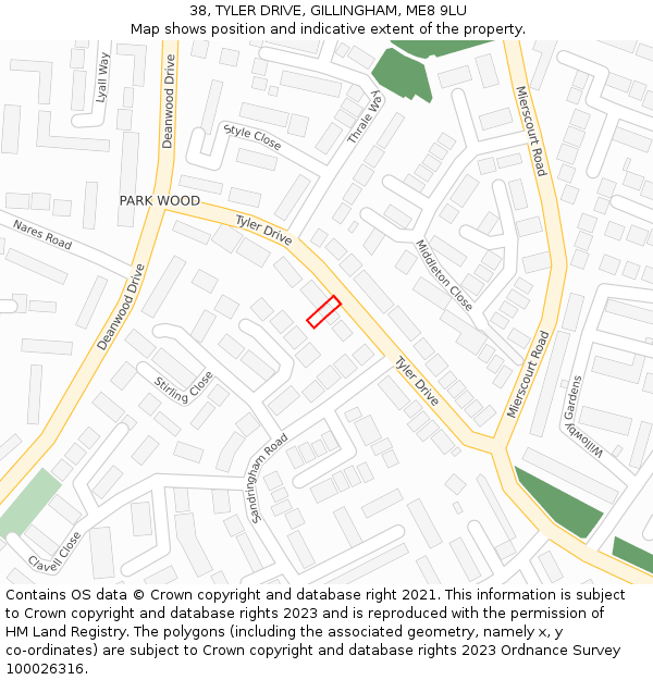 38, TYLER DRIVE, GILLINGHAM, ME8 9LU: Location map and indicative extent of plot