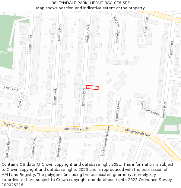 38, TYNDALE PARK, HERNE BAY, CT6 6BS: Location map and indicative extent of plot