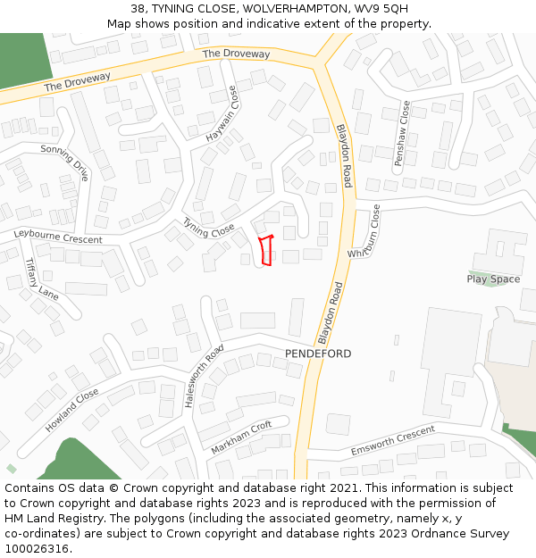 38, TYNING CLOSE, WOLVERHAMPTON, WV9 5QH: Location map and indicative extent of plot