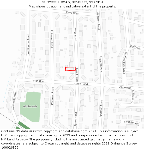 38, TYRRELL ROAD, BENFLEET, SS7 5DH: Location map and indicative extent of plot