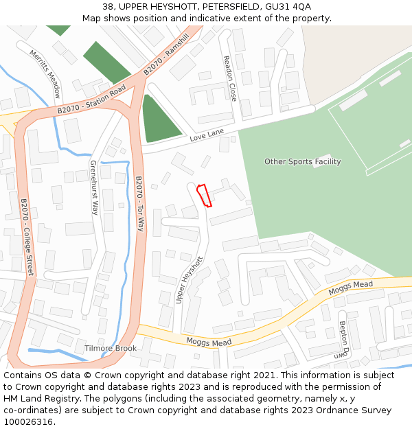 38, UPPER HEYSHOTT, PETERSFIELD, GU31 4QA: Location map and indicative extent of plot
