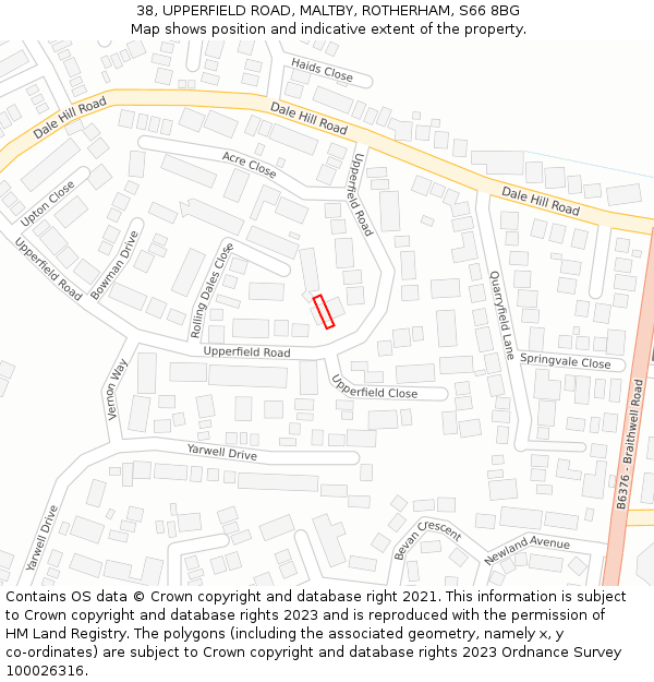 38, UPPERFIELD ROAD, MALTBY, ROTHERHAM, S66 8BG: Location map and indicative extent of plot