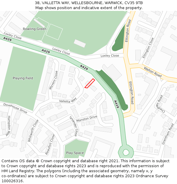 38, VALLETTA WAY, WELLESBOURNE, WARWICK, CV35 9TB: Location map and indicative extent of plot