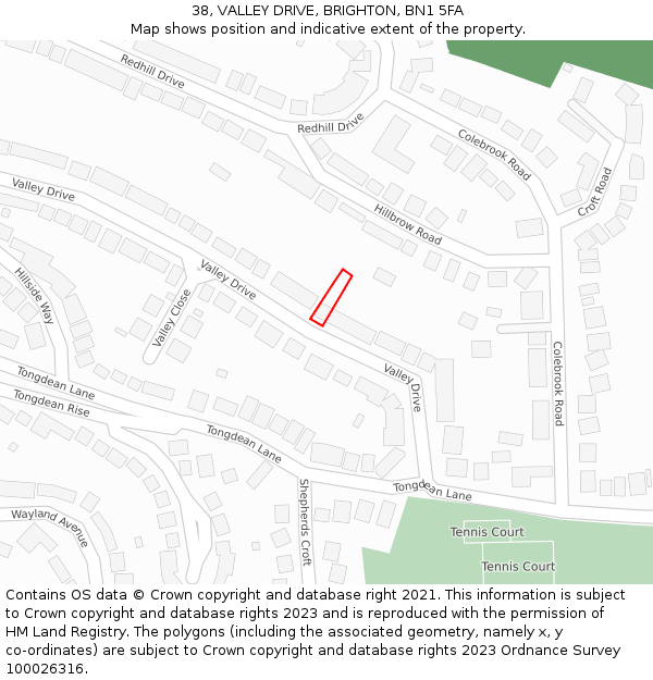 38, VALLEY DRIVE, BRIGHTON, BN1 5FA: Location map and indicative extent of plot