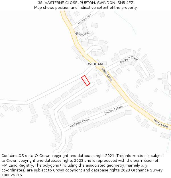 38, VASTERNE CLOSE, PURTON, SWINDON, SN5 4EZ: Location map and indicative extent of plot