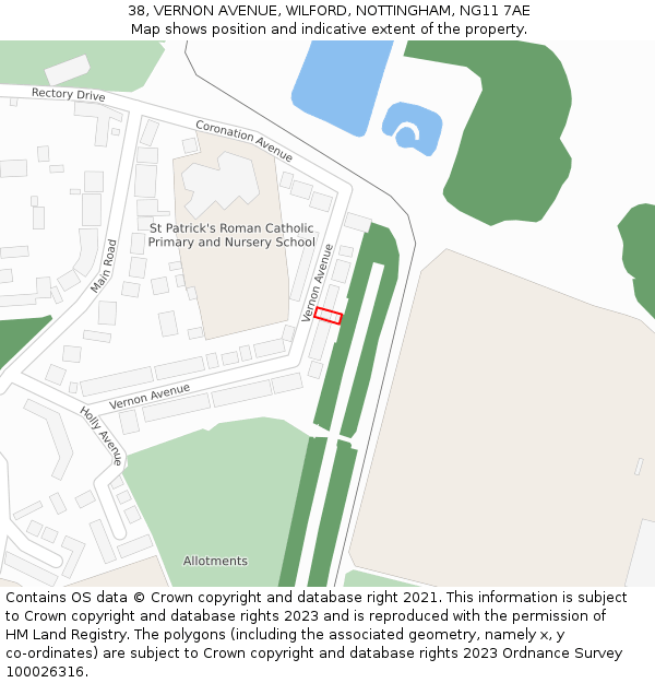 38, VERNON AVENUE, WILFORD, NOTTINGHAM, NG11 7AE: Location map and indicative extent of plot