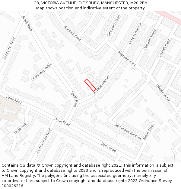 38, VICTORIA AVENUE, DIDSBURY, MANCHESTER, M20 2RA: Location map and indicative extent of plot