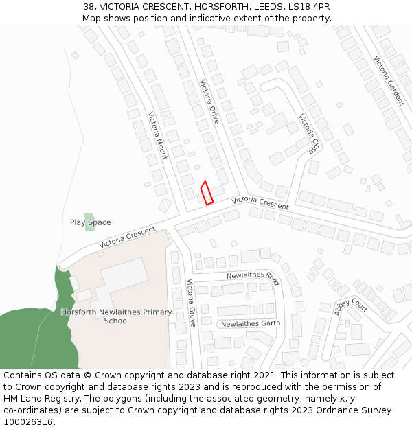 38, VICTORIA CRESCENT, HORSFORTH, LEEDS, LS18 4PR: Location map and indicative extent of plot