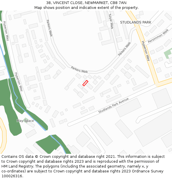 38, VINCENT CLOSE, NEWMARKET, CB8 7AN: Location map and indicative extent of plot