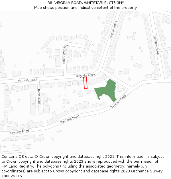 38, VIRGINIA ROAD, WHITSTABLE, CT5 3HY: Location map and indicative extent of plot