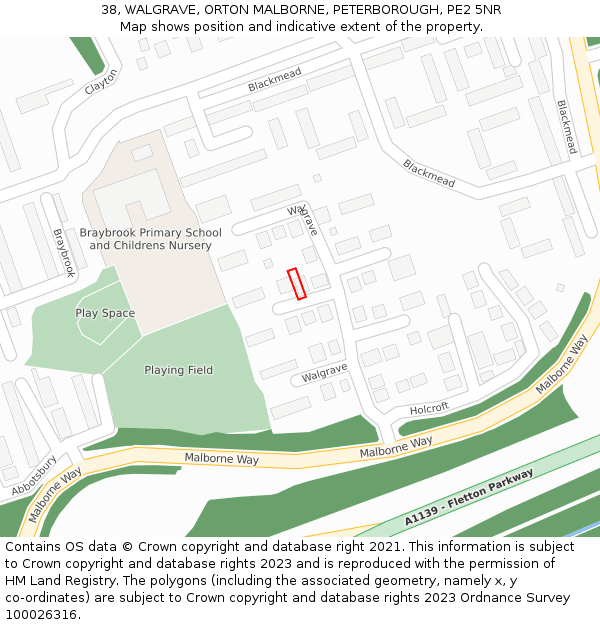 38, WALGRAVE, ORTON MALBORNE, PETERBOROUGH, PE2 5NR: Location map and indicative extent of plot