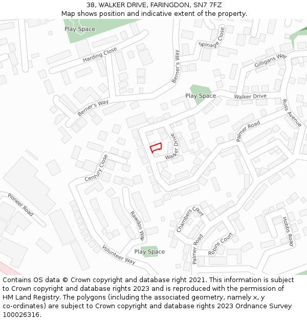 38, WALKER DRIVE, FARINGDON, SN7 7FZ: Location map and indicative extent of plot