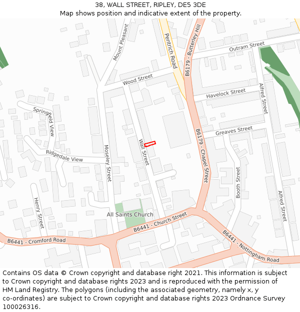 38, WALL STREET, RIPLEY, DE5 3DE: Location map and indicative extent of plot