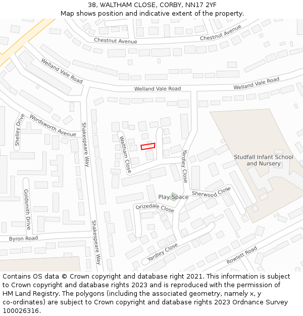 38, WALTHAM CLOSE, CORBY, NN17 2YF: Location map and indicative extent of plot