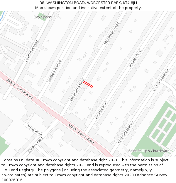 38, WASHINGTON ROAD, WORCESTER PARK, KT4 8JH: Location map and indicative extent of plot