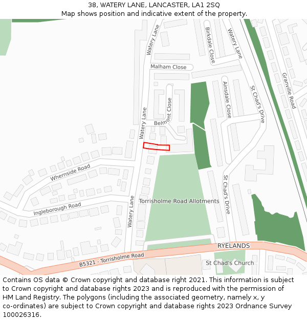 38, WATERY LANE, LANCASTER, LA1 2SQ: Location map and indicative extent of plot