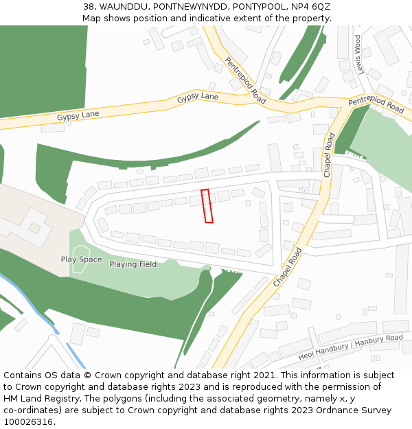 38, WAUNDDU, PONTNEWYNYDD, PONTYPOOL, NP4 6QZ: Location map and indicative extent of plot