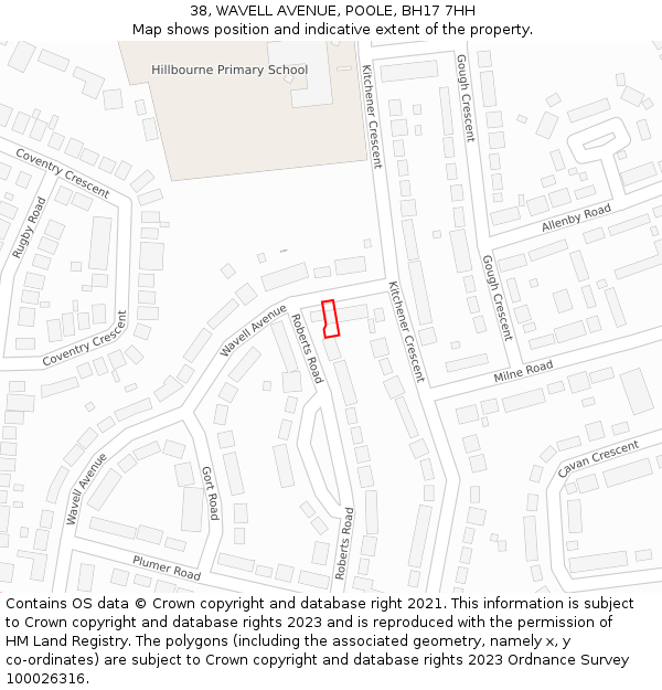 38, WAVELL AVENUE, POOLE, BH17 7HH: Location map and indicative extent of plot