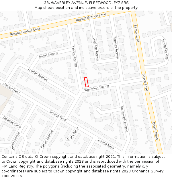 38, WAVERLEY AVENUE, FLEETWOOD, FY7 8BS: Location map and indicative extent of plot