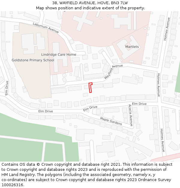 38, WAYFIELD AVENUE, HOVE, BN3 7LW: Location map and indicative extent of plot