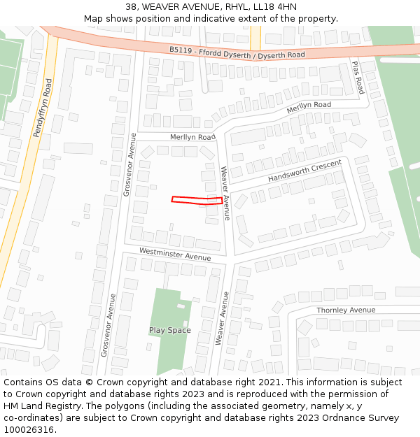 38, WEAVER AVENUE, RHYL, LL18 4HN: Location map and indicative extent of plot