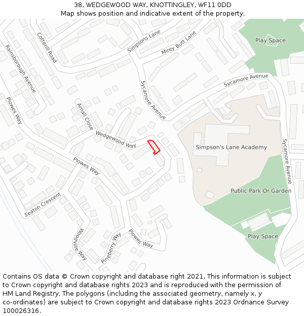 38, WEDGEWOOD WAY, KNOTTINGLEY, WF11 0DD: Location map and indicative extent of plot