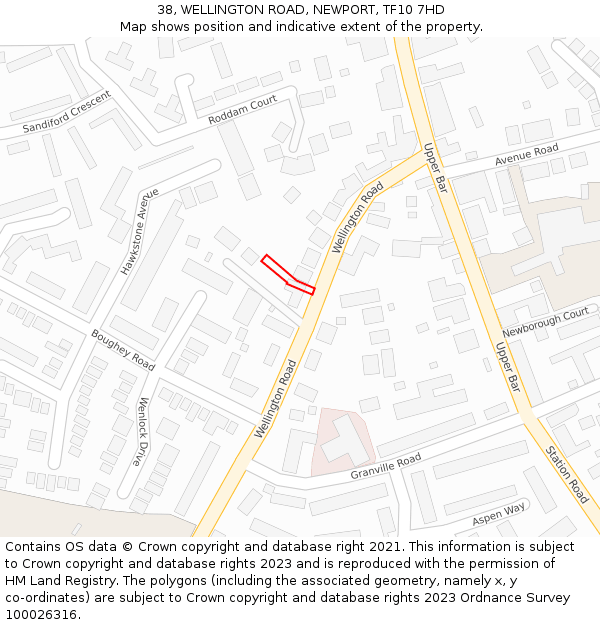 38, WELLINGTON ROAD, NEWPORT, TF10 7HD: Location map and indicative extent of plot