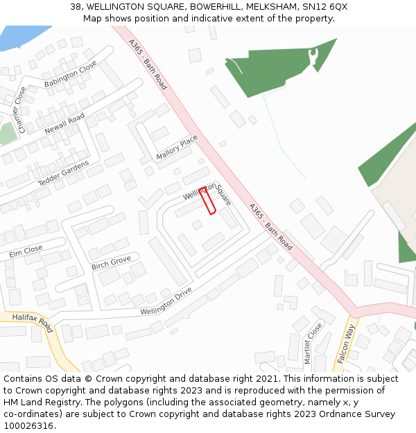 38, WELLINGTON SQUARE, BOWERHILL, MELKSHAM, SN12 6QX: Location map and indicative extent of plot