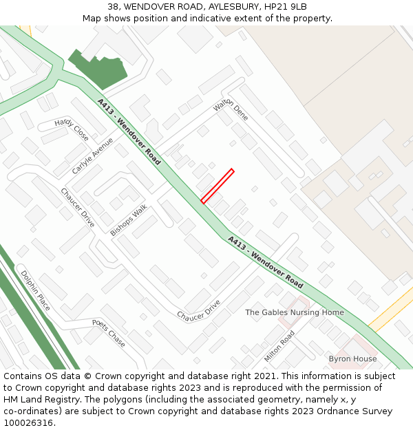 38, WENDOVER ROAD, AYLESBURY, HP21 9LB: Location map and indicative extent of plot