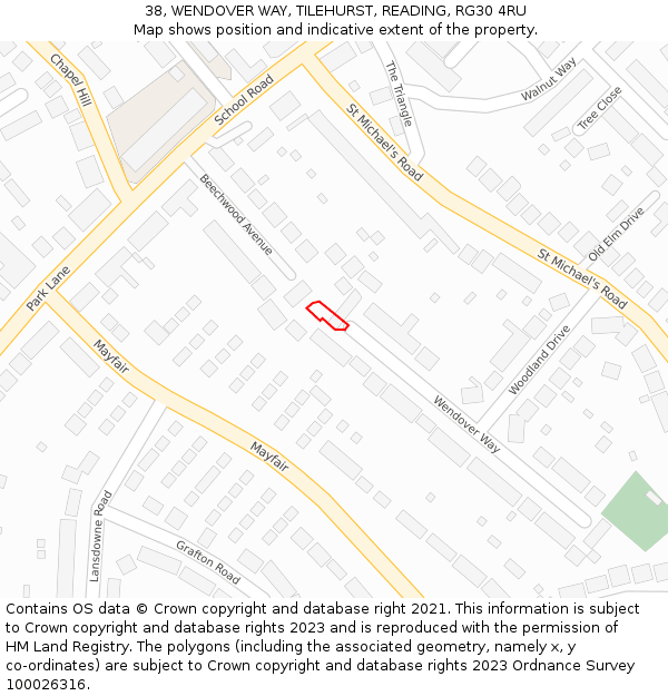 38, WENDOVER WAY, TILEHURST, READING, RG30 4RU: Location map and indicative extent of plot