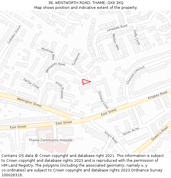 38, WENTWORTH ROAD, THAME, OX9 3XQ: Location map and indicative extent of plot