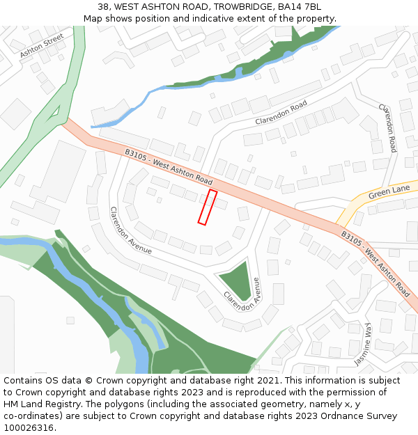 38, WEST ASHTON ROAD, TROWBRIDGE, BA14 7BL: Location map and indicative extent of plot