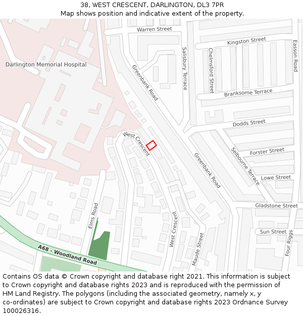 38, WEST CRESCENT, DARLINGTON, DL3 7PR: Location map and indicative extent of plot