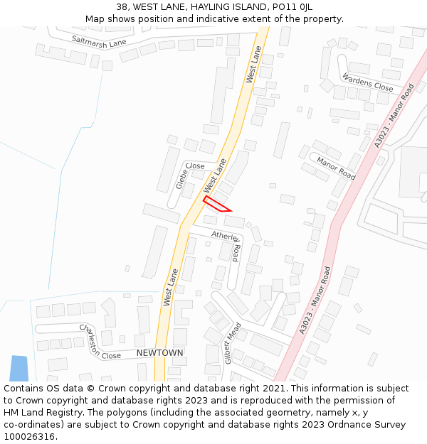 38, WEST LANE, HAYLING ISLAND, PO11 0JL: Location map and indicative extent of plot