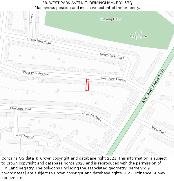 38, WEST PARK AVENUE, BIRMINGHAM, B31 5BQ: Location map and indicative extent of plot