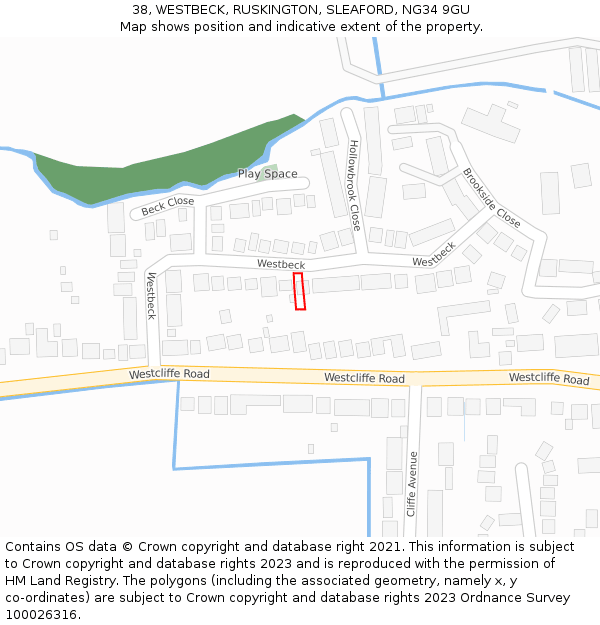 38, WESTBECK, RUSKINGTON, SLEAFORD, NG34 9GU: Location map and indicative extent of plot