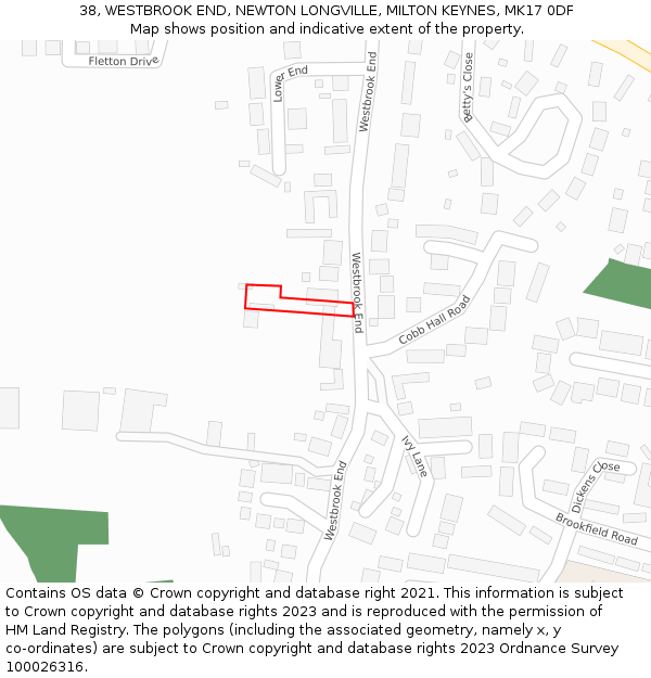 38, WESTBROOK END, NEWTON LONGVILLE, MILTON KEYNES, MK17 0DF: Location map and indicative extent of plot