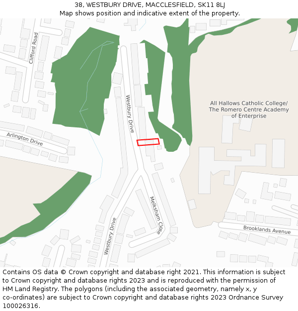 38, WESTBURY DRIVE, MACCLESFIELD, SK11 8LJ: Location map and indicative extent of plot