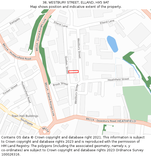 38, WESTBURY STREET, ELLAND, HX5 9AT: Location map and indicative extent of plot