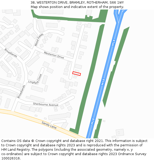 38, WESTERTON DRIVE, BRAMLEY, ROTHERHAM, S66 1WY: Location map and indicative extent of plot