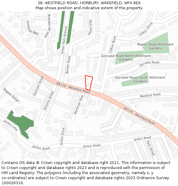 38, WESTFIELD ROAD, HORBURY, WAKEFIELD, WF4 6EA: Location map and indicative extent of plot