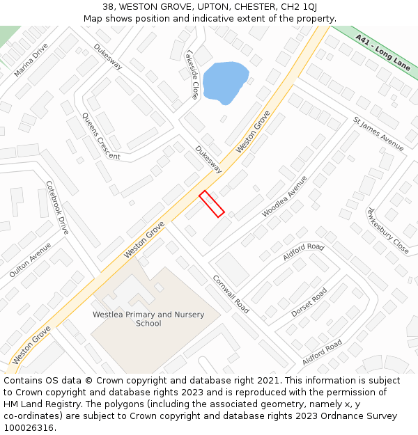 38, WESTON GROVE, UPTON, CHESTER, CH2 1QJ: Location map and indicative extent of plot