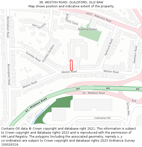 38, WESTON ROAD, GUILDFORD, GU2 8AW: Location map and indicative extent of plot