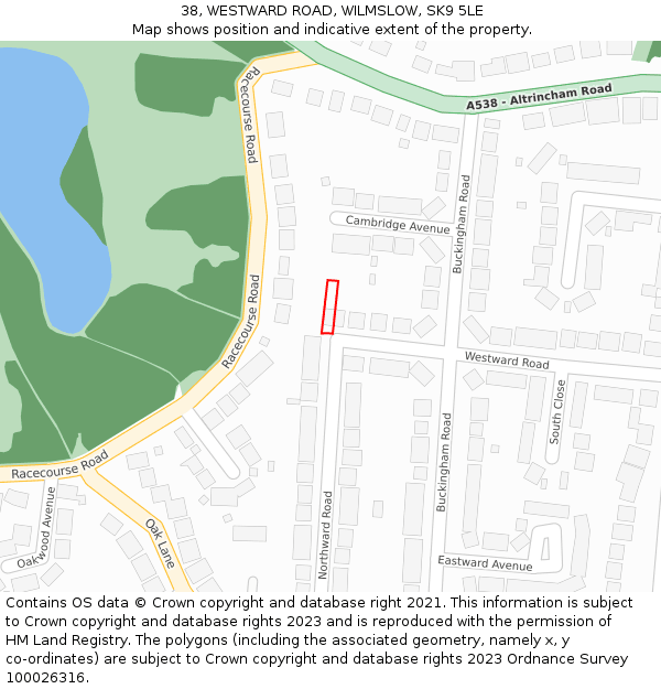 38, WESTWARD ROAD, WILMSLOW, SK9 5LE: Location map and indicative extent of plot