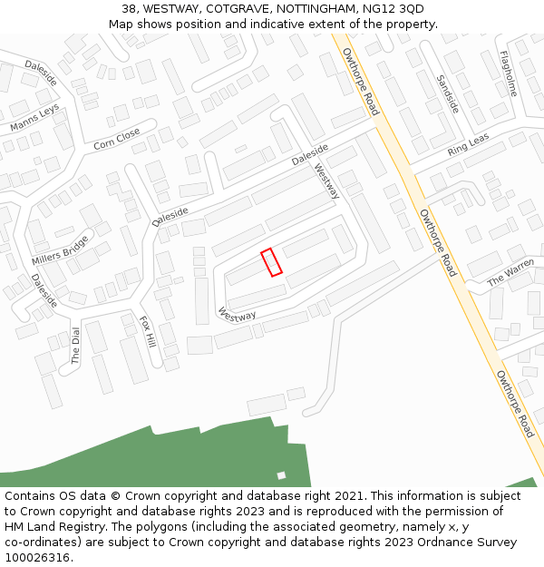 38, WESTWAY, COTGRAVE, NOTTINGHAM, NG12 3QD: Location map and indicative extent of plot