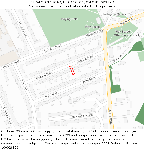 38, WEYLAND ROAD, HEADINGTON, OXFORD, OX3 8PD: Location map and indicative extent of plot