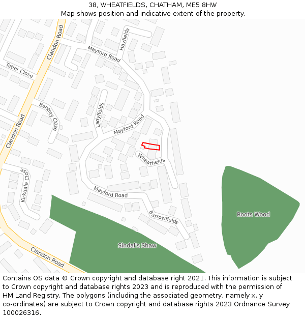 38, WHEATFIELDS, CHATHAM, ME5 8HW: Location map and indicative extent of plot