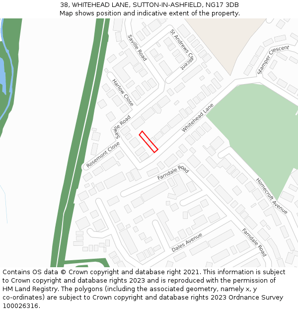 38, WHITEHEAD LANE, SUTTON-IN-ASHFIELD, NG17 3DB: Location map and indicative extent of plot