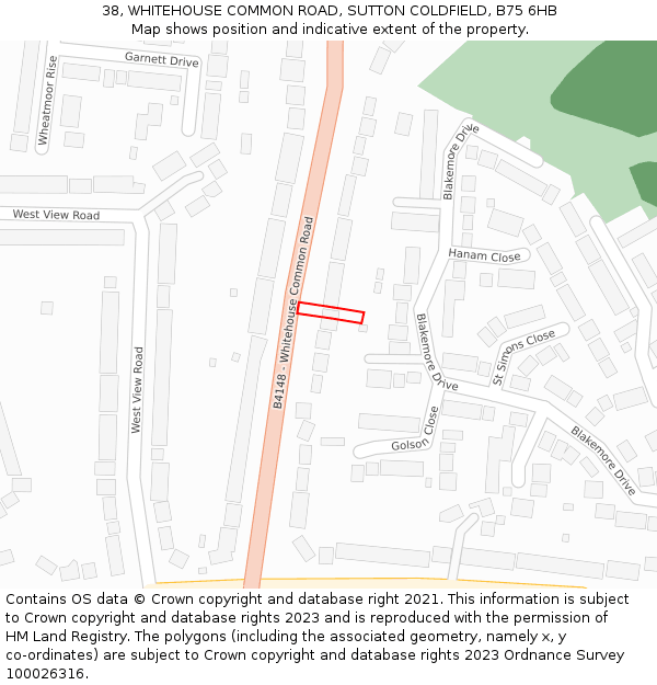 38, WHITEHOUSE COMMON ROAD, SUTTON COLDFIELD, B75 6HB: Location map and indicative extent of plot